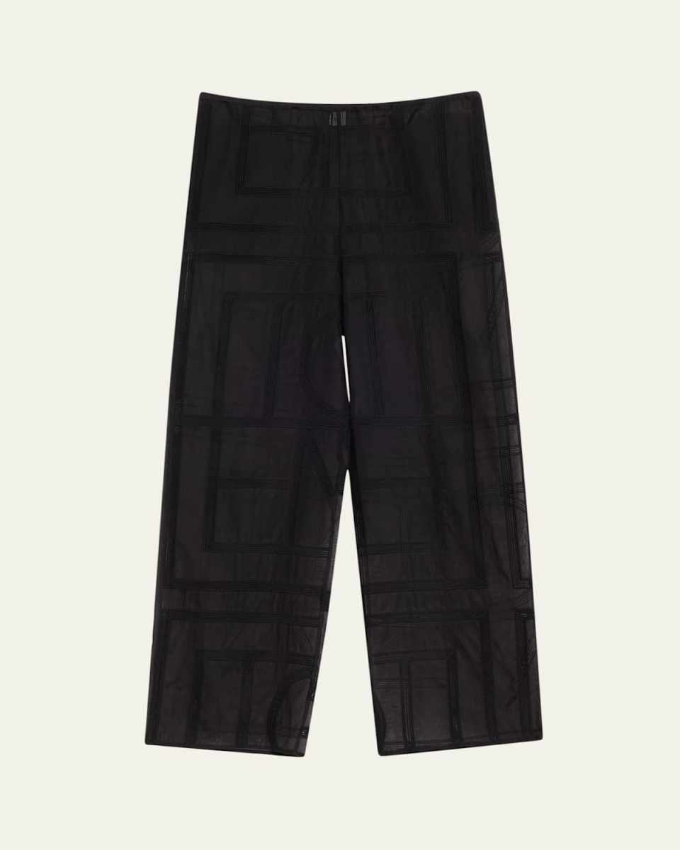 Monogram Crochet Straight-Leg Pajama Pants